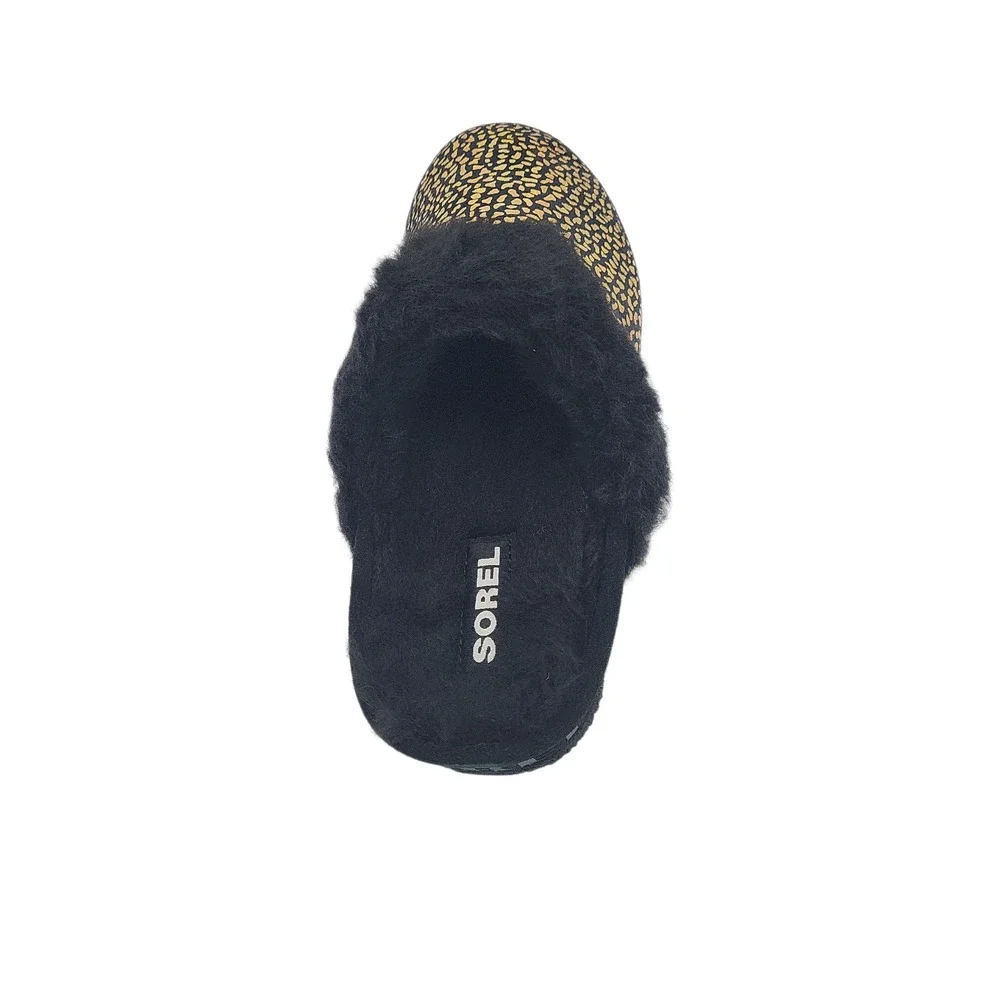 Sorel Kids Unisex Size 6 Nakiska Slide II Slippers Black/Sea Salt Faux Fur